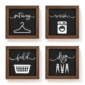 laundry room decor for wall farmhouse laundry signs set of 4 wash dry fold put away rustic laundry decor for laundry room shelf laundry wall decor with wood frame decorative laundry room sign 8''x 8''