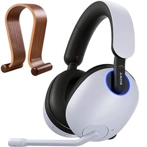 sony whg900n/w inzone h9 wireless noise cancelling gaming headset, white bundle with deco gear wood headphone display stand secure tabletop holder