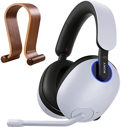 Sony WHG900N/W INZONE H9 Wireless Noise Cancelling Gaming Headset, White Bundle with Deco Gear Wood Headphone Display Stand Secure Tabletop Holder