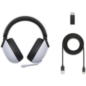 Sony WHG900N/W INZONE H9 Wireless Noise Cancelling Gaming Headset, White Bundle with Deco Gear Wood Headphone Display Stand Secure Tabletop Holder