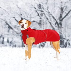 Brabtod French Bulldog Clothes Dog Coat Waterproof with Harness Hole Warm Adjustable Fleece Lined Dog Jacket,Winter Apparel Vest for English Bulldog Boston Terrier Bully Pitbull Corgi-Red-XL