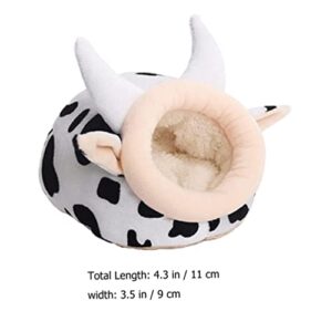 POPETPOP Mini Hamster Bed Hideouts Houses, Cotton Small Animal Pet Nest Cave Cute Cow Shaped Warm Rat Bed Hamster Warm Nest Hamster Fleece Hut Winter House for Dwarf Hamster Mice 11x11cm