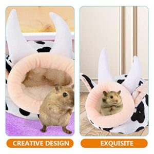 POPETPOP Mini Hamster Bed Hideouts Houses, Cotton Small Animal Pet Nest Cave Cute Cow Shaped Warm Rat Bed Hamster Warm Nest Hamster Fleece Hut Winter House for Dwarf Hamster Mice 11x11cm