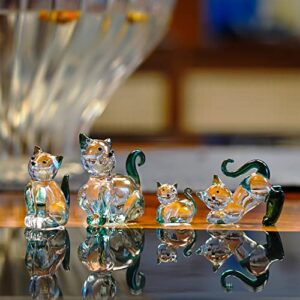 HDCRYSTALGIFTS Blown Glass Cat Figurines Collectibles Pack of 4 Emerald Green Crystal Kitty Animal Statue Kitten Sculpture