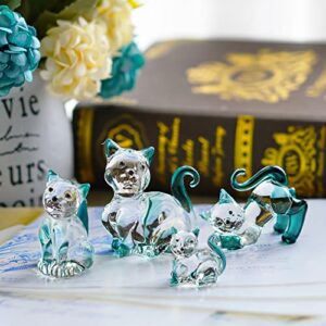 HDCRYSTALGIFTS Blown Glass Cat Figurines Collectibles Pack of 4 Emerald Green Crystal Kitty Animal Statue Kitten Sculpture