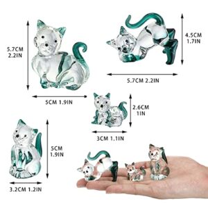 HDCRYSTALGIFTS Blown Glass Cat Figurines Collectibles Pack of 4 Emerald Green Crystal Kitty Animal Statue Kitten Sculpture