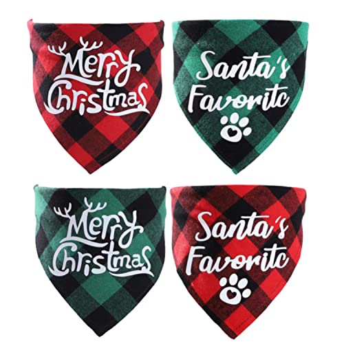 CIIVURR 4 Pack Dog Christmas Bandanas Classic Plaid Pet Scarf Triangle Bibs Kerchief Red Green Dog Gift, Merry Christmas Santa‘s Favorite Print Adjustable Nylon Dog Bandanas for Puppy Cats Pets