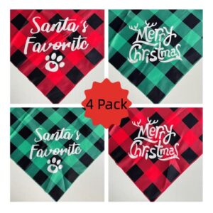 CIIVURR 4 Pack Dog Christmas Bandanas Classic Plaid Pet Scarf Triangle Bibs Kerchief Red Green Dog Gift, Merry Christmas Santa‘s Favorite Print Adjustable Nylon Dog Bandanas for Puppy Cats Pets