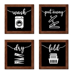 zzbakress farmhouse laundry room decor,wash dry fold put away set of 4,laundry sign (black)