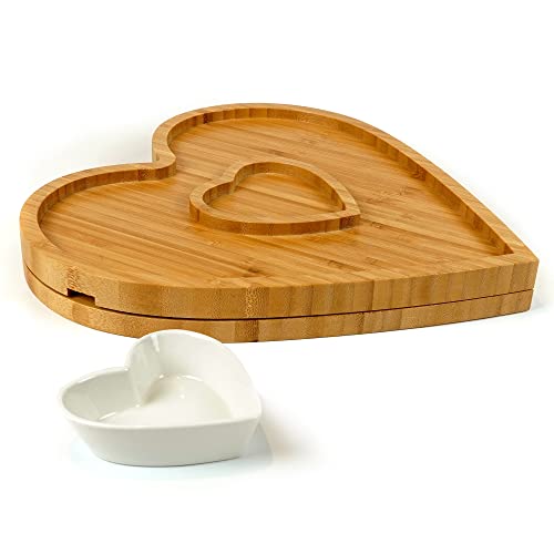 Heart Shaped Charcuterie Board Set - Bamboo Cheese Board and Knife Set - Cheese Tray for Serving at Parties - Housewarming, Wedding, Thanksgiving, Christmas, Anniversary, Valentine’s Gift