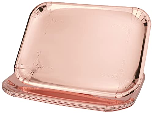 10PCS Rose Gold Rectangle Trays, Heavy Duty Disposable Paper Cardboard for Platters, for Elegant Dessert Table Serving Parties, Cupcake Display, Birthday Party, Dessert, Valentine's Day Weddings