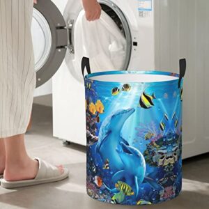 Dolphin Laundry Hamper Cute Laundry Baskets Large Animal Hampers Toy Organizer Hamper Bag Dirty Clothes Storage Bin