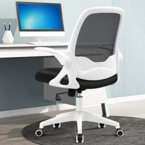 felixking office chair, ergonomic mesh desk chair with adjustable height, swivel computer rolling task chair with lumbar support and flip-up arms, conference room white