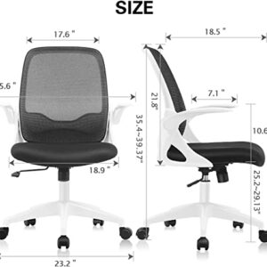 FelixKing Office Chair, Ergonomic Mesh Desk Chair with Adjustable Height, Swivel Computer Rolling Task Chair with Lumbar Support and Flip-up Arms, Conference Room White