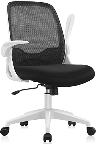 FelixKing Office Chair, Ergonomic Mesh Desk Chair with Adjustable Height, Swivel Computer Rolling Task Chair with Lumbar Support and Flip-up Arms, Conference Room White