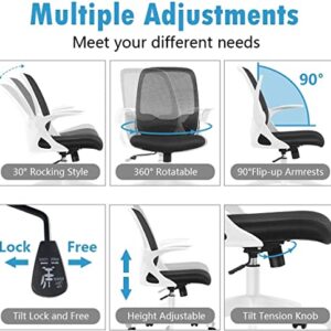 FelixKing Office Chair, Ergonomic Mesh Desk Chair with Adjustable Height, Swivel Computer Rolling Task Chair with Lumbar Support and Flip-up Arms, Conference Room White
