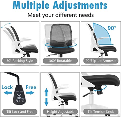 FelixKing Office Chair, Ergonomic Mesh Desk Chair with Adjustable Height, Swivel Computer Rolling Task Chair with Lumbar Support and Flip-up Arms, Conference Room White