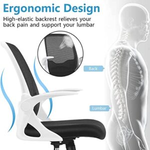 FelixKing Office Chair, Ergonomic Mesh Desk Chair with Adjustable Height, Swivel Computer Rolling Task Chair with Lumbar Support and Flip-up Arms, Conference Room White
