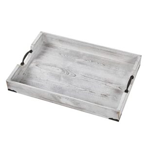 large wood rectangular serving tray 20 x 14 inch rustic wooden ottoman tray with metal handle and wrapped corners, wood coffee table tray solid pine decorative tray whitewashed