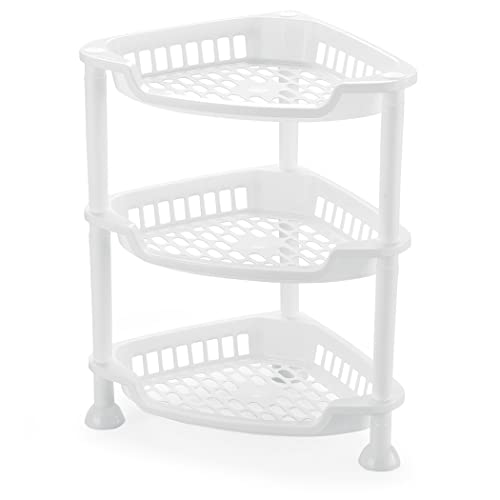 Collections Etc White 3 Tier Plastic Corner Storage Shelf