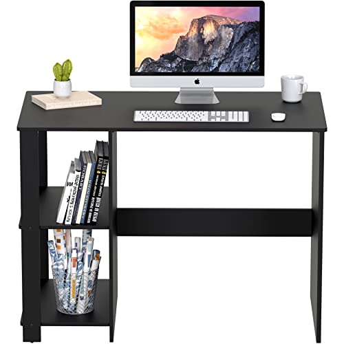 SHW Home Office Computer Desk with Shelves, Black