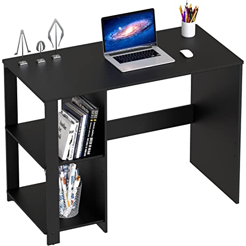 SHW Home Office Computer Desk with Shelves, Black