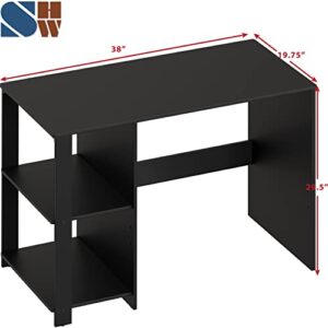 SHW Home Office Computer Desk with Shelves, Black