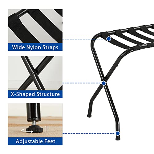 YOUYOUK Luggage Rack, Suitcase Stand with Fabric Storage Shelf, Luggage Rack for guest room, Bedroom, Hotel, Foldable Steel Frame,Pack of 2, Easy Assembly, Folding Luggage Rack (black steel)