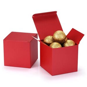 quotidian 36pcs glitter pearlescent paper treat gift boxes with lids 3x3x3 inch (red)