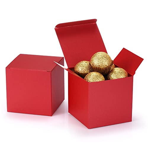 Quotidian 36pcs Glitter Pearlescent Paper Treat Gift Boxes with Lids 3x3x3 inch (Red)