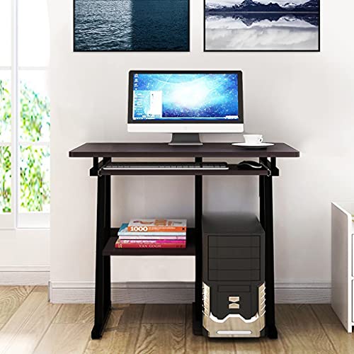 Desktop Computer Desk With Keyboard Tray, Modern Home Office Writing Work Desk, Wood Student Study Table with Storage Shelves, Farmhouse Notebook Workstation, Small Space Gaming Desks (Black)