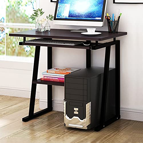 Desktop Computer Desk With Keyboard Tray, Modern Home Office Writing Work Desk, Wood Student Study Table with Storage Shelves, Farmhouse Notebook Workstation, Small Space Gaming Desks (Black)
