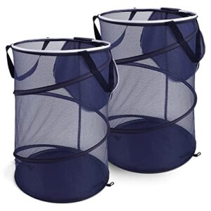 2 pack pop up laundry hamper with lid, foldable laundry basket with handles,75l large portable dirty clothes hampers, mesh zip round laundry baskets, collapsible toy storage baskets dorm organization