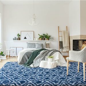 guucha soft plush fluffy carpets, 5'x8' fluffy rugs, geometric moroccan shaggy rugs for living room bedroom nursery room kids' room, white/blue