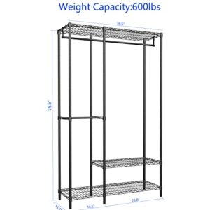 Serxis Heavy Duty Garment Rack for Hanging Clothes,Wire Metal Clothing Rack,Adjustable Portable Clothing Rack,Freestanding Open Wardrobe Organizer Rack,39.5"L x 15.75"W x 75.6"H Max Load 600LBS,Black