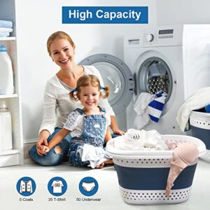 Nancyber Collapsible Plastic Laundry Basket, 42L Large Laundry Hamper with Handles, Foldable Pop Up Storage Container/Organizer, Portable Clothes Hampers/Baskets in the Dorm & Family, White & Blue