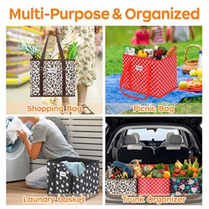 MVSCOCEAN Reusable Grocery Bags, Shopping Cart Bag,Heavy Duty,Hard Bottom Foldable Trunk Organizer,Set of 3 (Leopard)