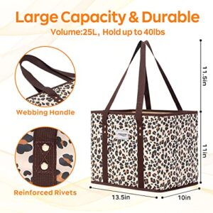 MVSCOCEAN Reusable Grocery Bags, Shopping Cart Bag,Heavy Duty,Hard Bottom Foldable Trunk Organizer,Set of 3 (Leopard)