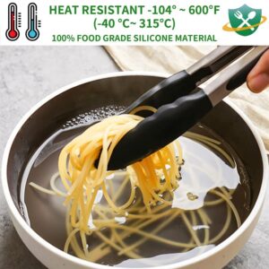 HAOBAOBEI Small Kitchen Tongs for Cooking with Silicone Tips, 7 Inch Non Stick High Heat Resistant Silicone Food Tongs for Air Fryer Dinner Baking BBQ Grilling Christmas Party (3 Pcs, 2 Black+1 Red)