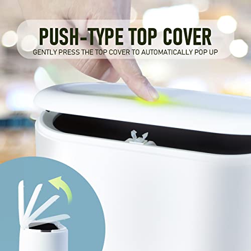 MICMXMO Mini Desktop Trash Can with Lid Office Countertop Trash Bin Push-Type Small Garbage Can Dresser Kitchen Bathroom Desktop Plastic Garbage Bin (White)