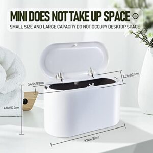 MICMXMO Mini Desktop Trash Can with Lid Office Countertop Trash Bin Push-Type Small Garbage Can Dresser Kitchen Bathroom Desktop Plastic Garbage Bin (White)