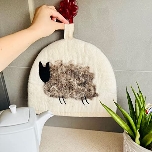 GLACIART ONE Wool Teapot Cozy Kettle Cover | Dome Shaped Large Tea Cozy for Teapot, Kettle or French Press | Handmade & Needle Felted from Natural Wool | Teapot Warmer Up to 2 Hours | Great as Gift