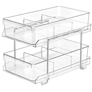 dyfais 2 tier clear organizer with dividers, multi-purpose slide-out storage container, kitchen pantry medicine cabniet bins, bathroom vanity counter organizing tray, under sink closet organization