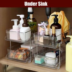 DYFAIS 2 Tier Clear Organizer with Dividers, Multi-Purpose Slide-Out Storage Container, Kitchen Pantry Medicine Cabniet Bins, Bathroom Vanity Counter Organizing Tray, Under Sink Closet Organization