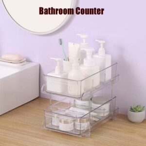 DYFAIS 2 Tier Clear Organizer with Dividers, Multi-Purpose Slide-Out Storage Container, Kitchen Pantry Medicine Cabniet Bins, Bathroom Vanity Counter Organizing Tray, Under Sink Closet Organization