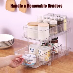 DYFAIS 2 Tier Clear Organizer with Dividers, Multi-Purpose Slide-Out Storage Container, Kitchen Pantry Medicine Cabniet Bins, Bathroom Vanity Counter Organizing Tray, Under Sink Closet Organization