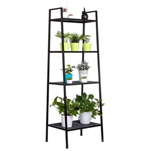 xiaosenlin 5-shelf modern bookcase, freestanding ladder bookshelf with industrial metal frame for living room bedroom home office (black-4 tier)