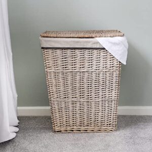 JVL Arianna Rectangular Tapered Willow Linen Laundry Basket, Grey Wash