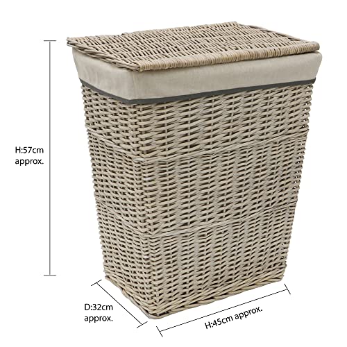 JVL Arianna Rectangular Tapered Willow Linen Laundry Basket, Grey Wash