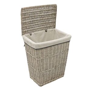 JVL Arianna Rectangular Tapered Willow Linen Laundry Basket, Grey Wash